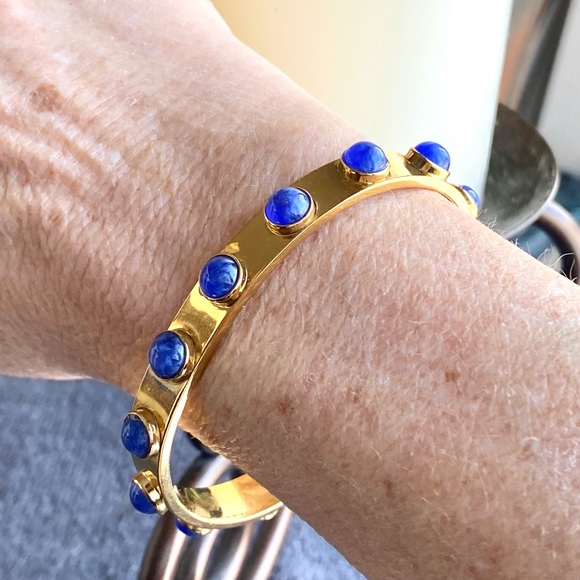 Kate Spade New York Gold-Tone Bezel Blue Stone Cuff Bracelet EUC - Picture 5 of 11